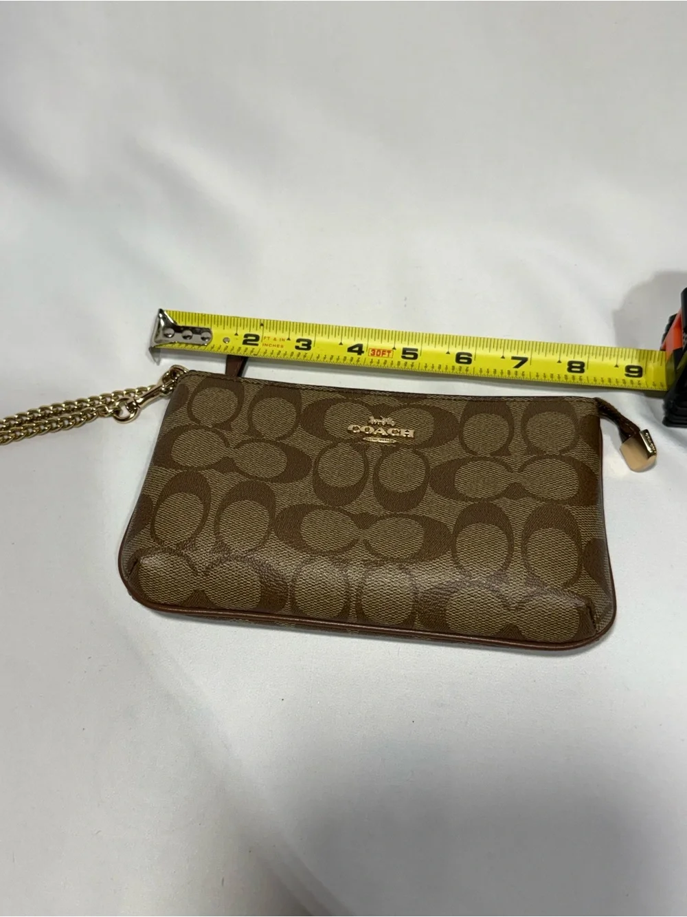 COACH Brown Signature Chain Wristlet Pouch